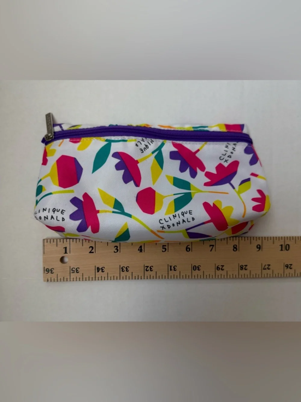 Clinique x Donald Collaboration Abstract Floral Cosmetic Bag White Purple